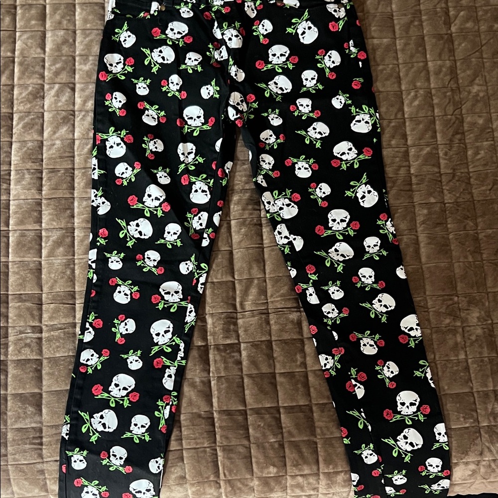 Skull and Rose Print Pants